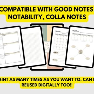 Quarterly planner, 3 months planner 2023, accountability digital printable, Colla notes, Notability mind maps A4 US letter for family, kids